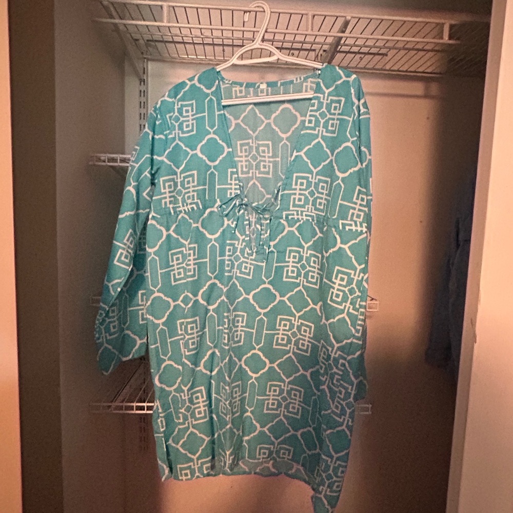 Geometric Patterned Blue Women's Swim Cover Up